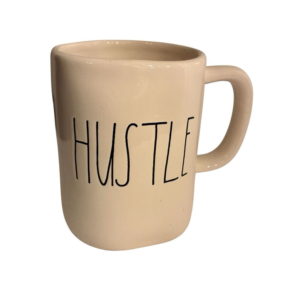 Rae Dunn Artisan Collection Magenta White Mug w/ HUSTLE On It.